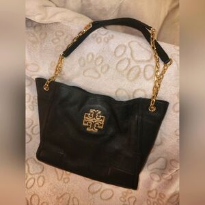 TORY BURCH SMALL BRITTEN TOTE BAG BLACK SHOULDER BAG
